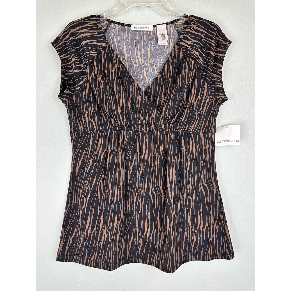 Liz Claiborne Cap Sleeve V-Neck Babydoll Top Stretch Size Medium New with Tags